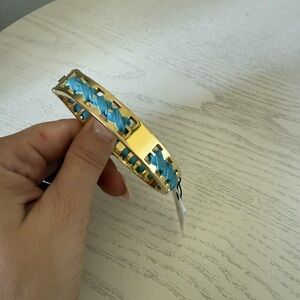 Talbots Gold-Tone Blue Ribbon Woven Hinged Bangle Bracelet – NWT